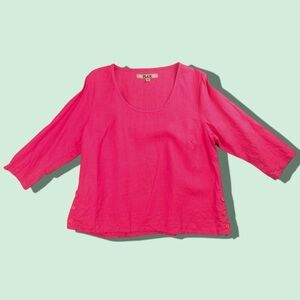 NWOT Flax Women's 3/4 Sleeve 100% Linen Tunic Shirt In Fuchsia Size Small
